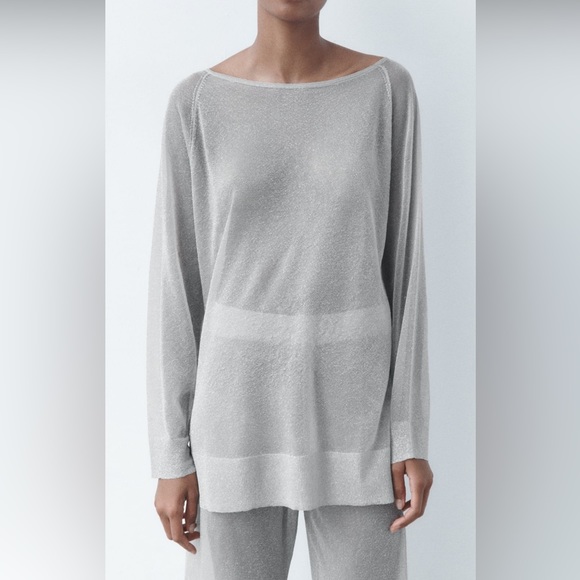 Zara Silver Metallic Thread Knit Sweater S - Picture 9 of 9